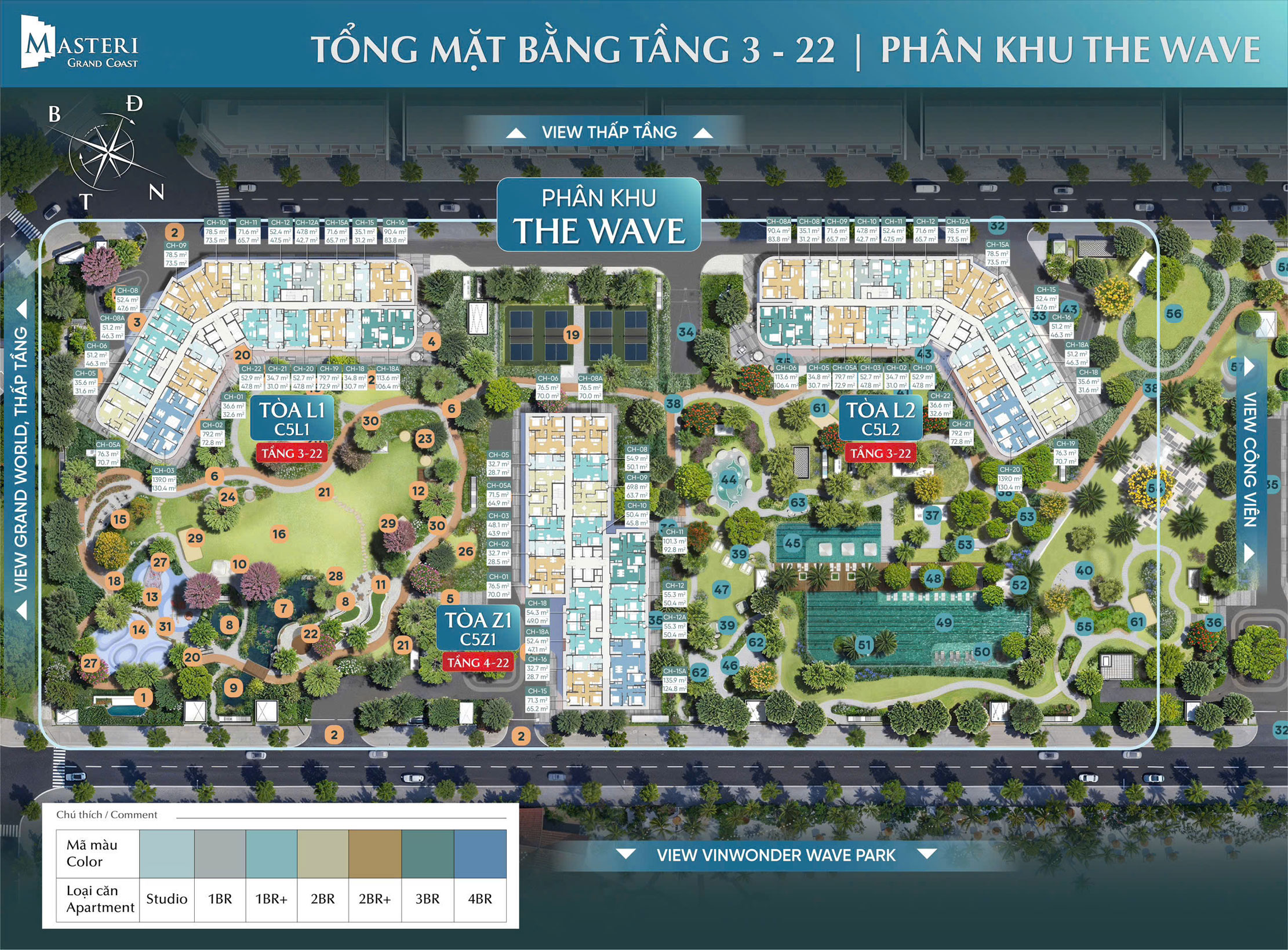 Layout tòa L3 L4 Z2 Z3 Masteri Grand Coast