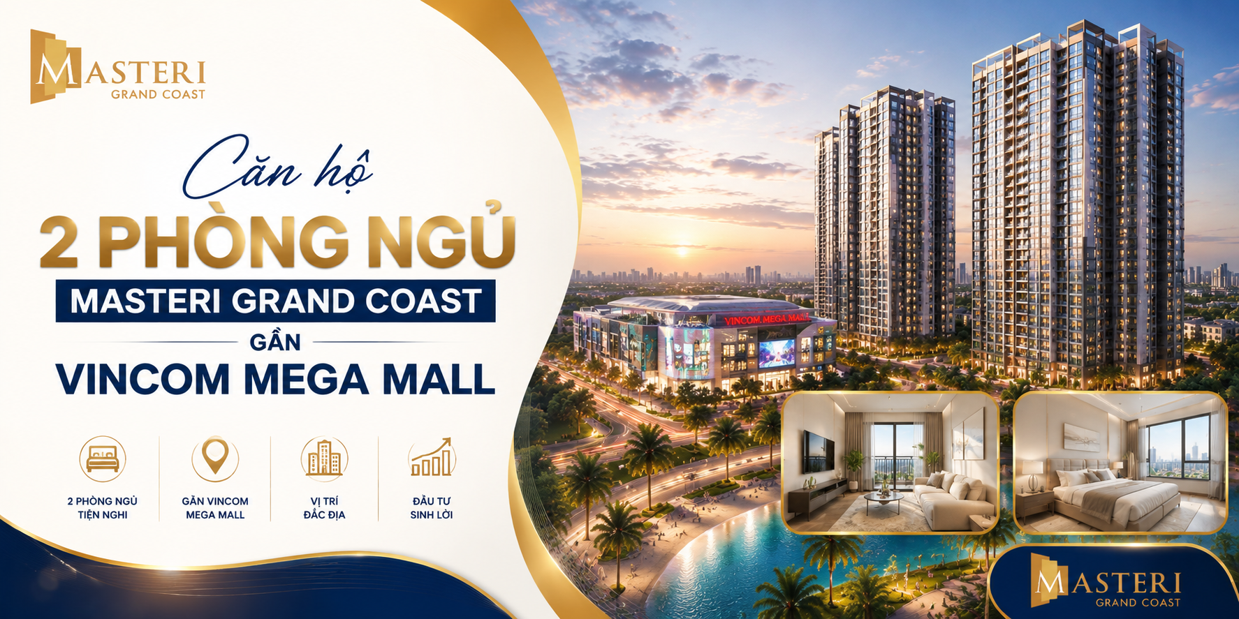 Căn hộ 2 phòng ngủ masteri grand coast gần vincom mega mall
