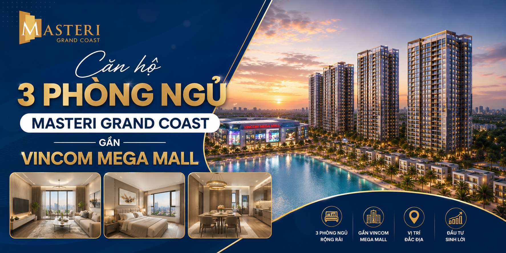 Căn hộ 3 phòng ngủ masteri grand coast gần vincom mega mall