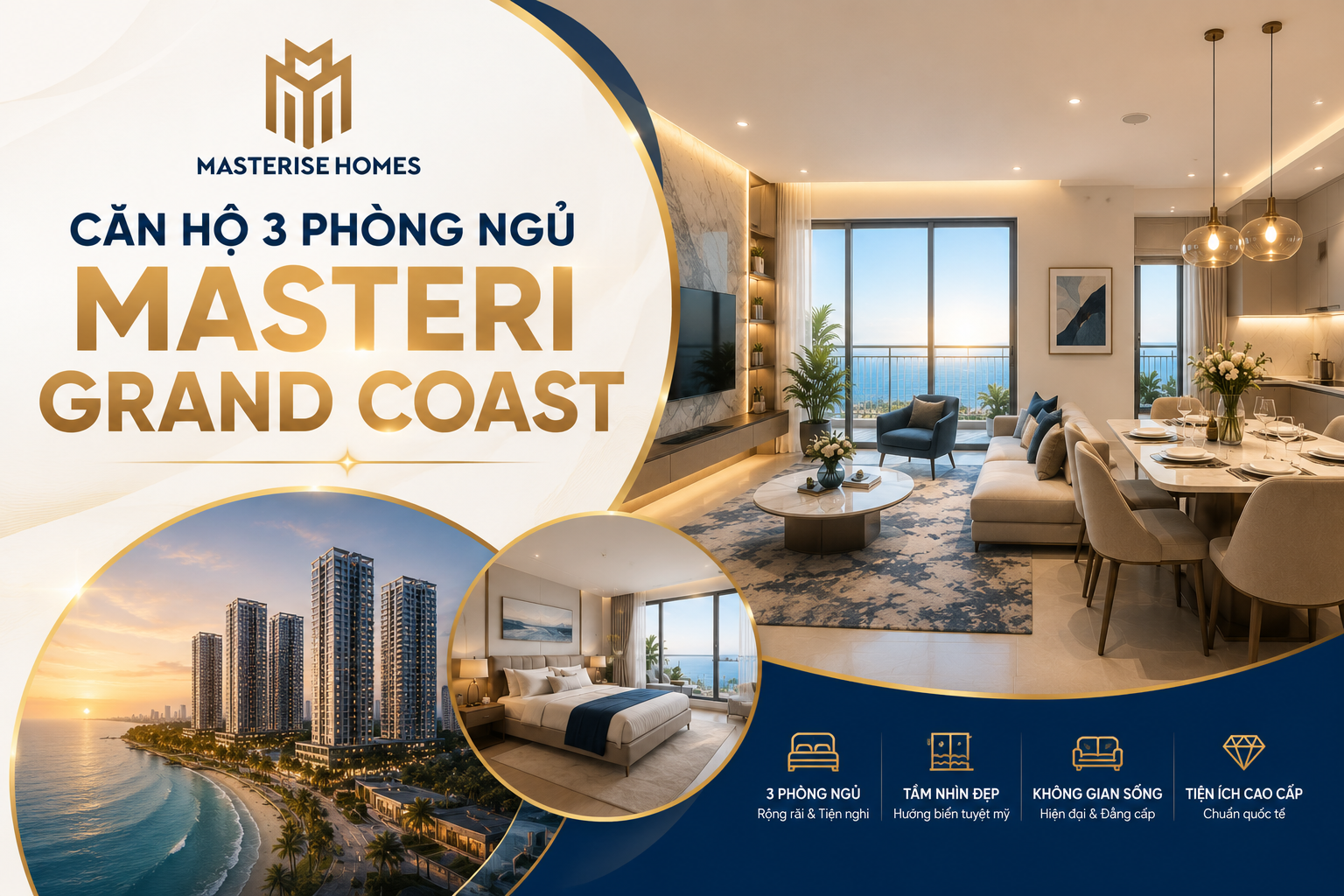 Căn hộ 3 phòng ngủ masteri grand coast