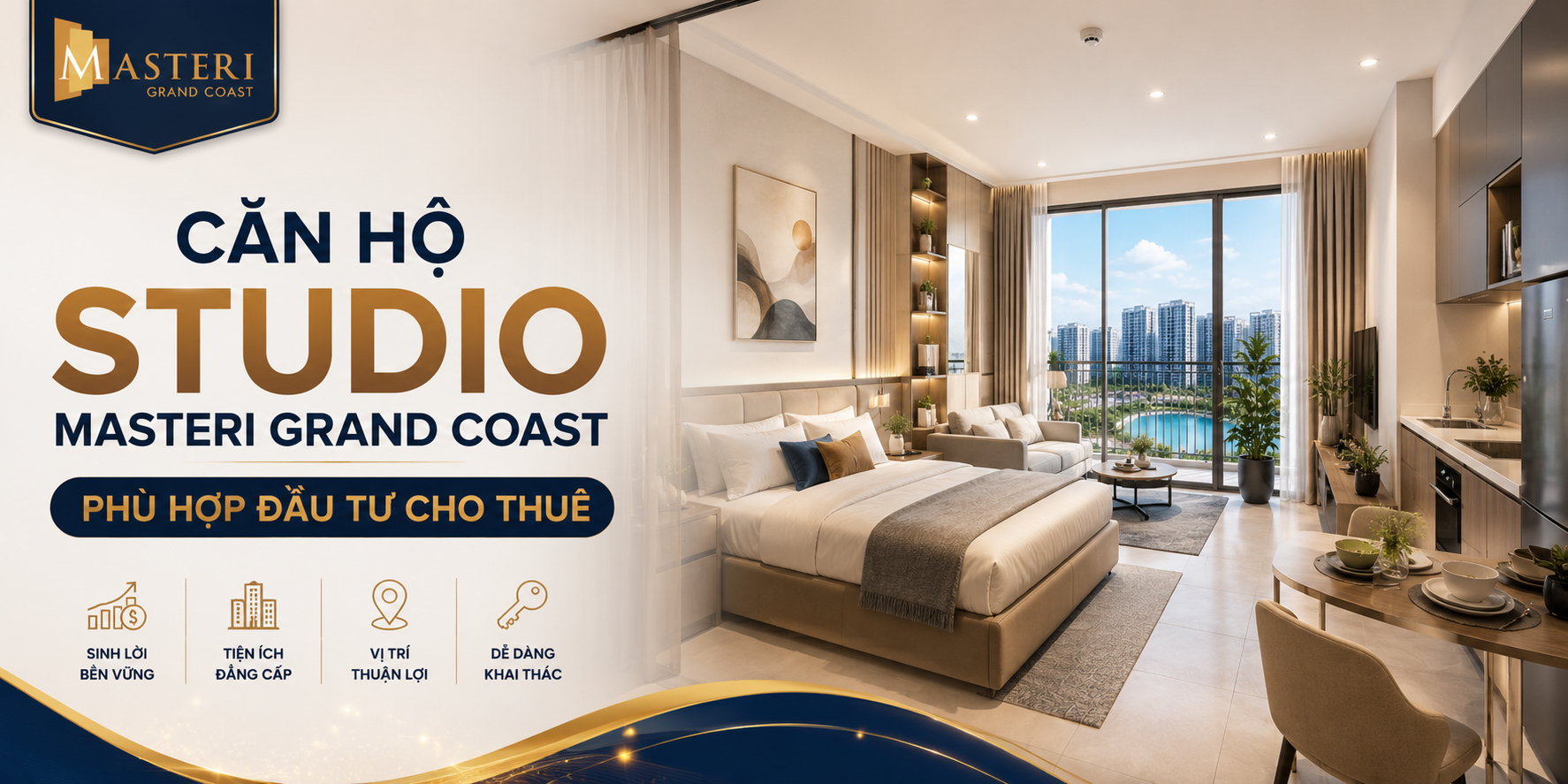 Căn hộ studio masteri grand coast phù hợp đầu tư cho thuê