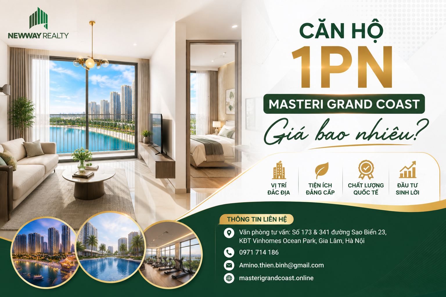 Căn hộ 1PN masteri grand coast giá bao nhiêu