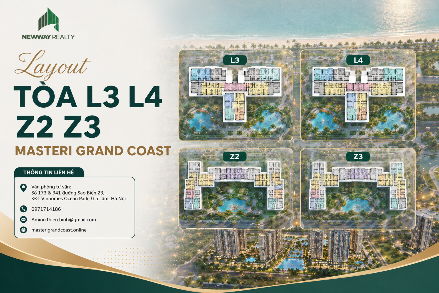Layout tòa L3 L4 Z2 Z3 Masteri Grand Coast