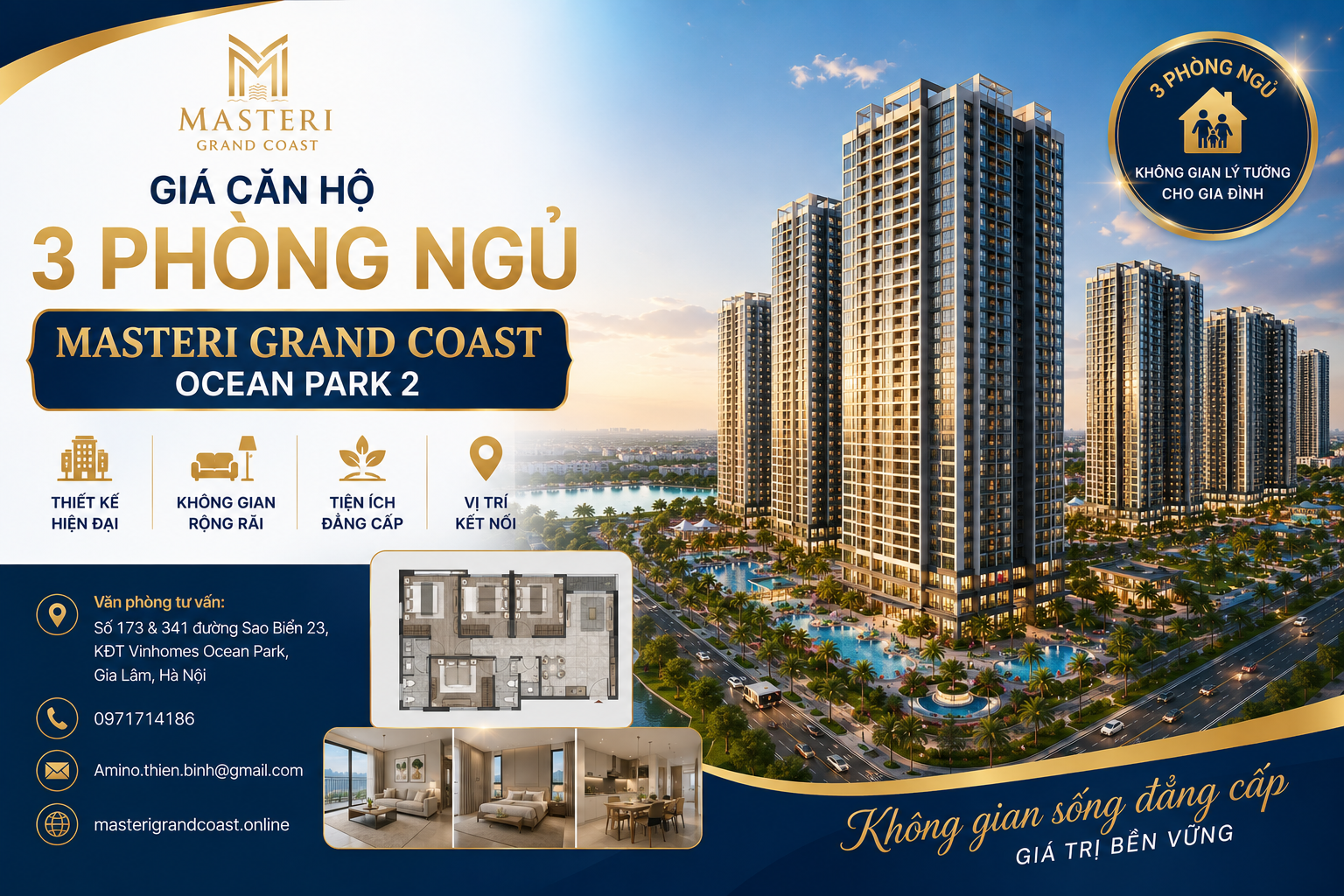 Giá căn hộ 3 phòng ngủ masteri grand coast ocean park 2